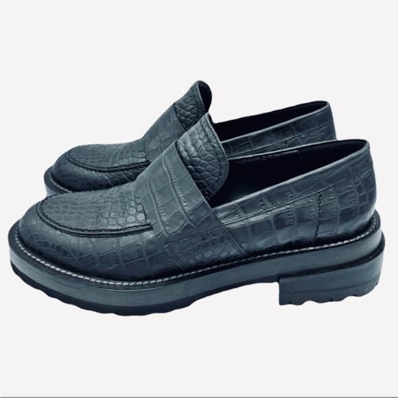 Marni Shoes - Marni Teal Croc-Effect Embossed Leather Platform Loafers | Lug Sole EU 38 / US 8